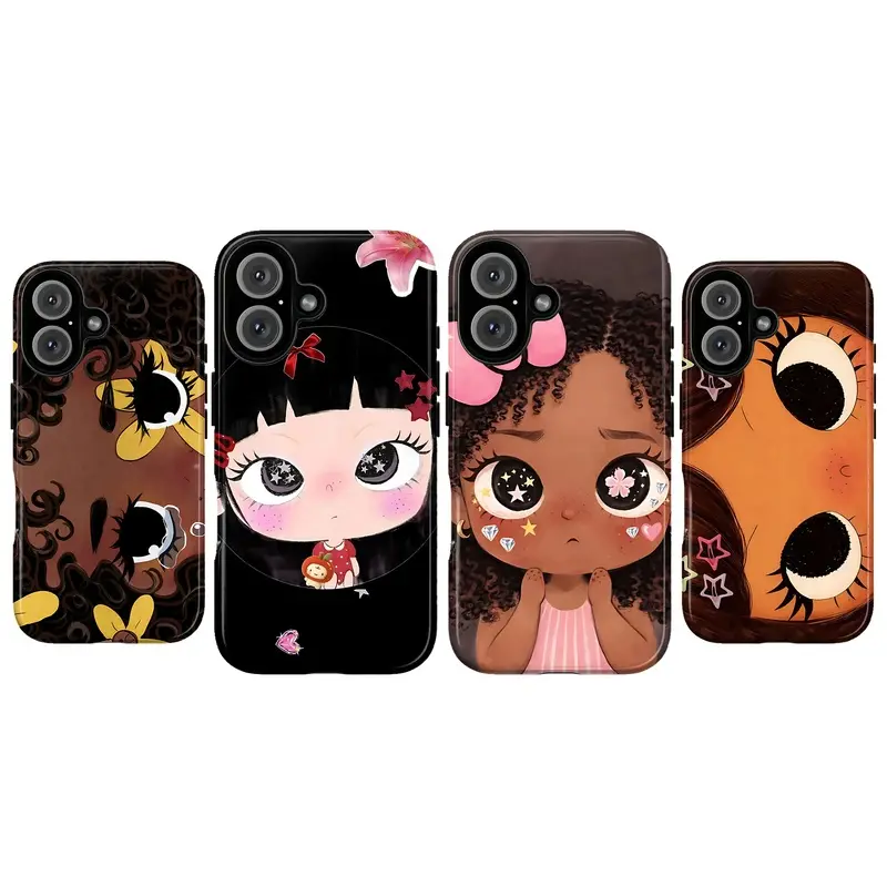Big Eyes Cartoon Phone Case for iPhone 17 16 15 14 13 12 11 Pro Max Plus, Cute Kawaii Doll Anime Girl Protective Cover, Whimsical Wide Eye Coquette Aesthetic Case, Trendy Soft Girl Cartoon Phone Cover Gift for Girls & Women