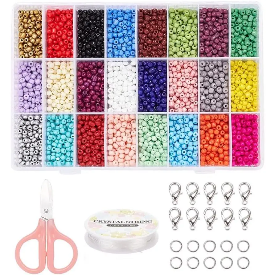 3600 count 4mm Glass Seed Beads Bracelet Making Kit, Small Beads Friendship  Craft Kit with Lobster Clasps, Jump Rings & Elastic Cord, DIY Art Craft  for Girls