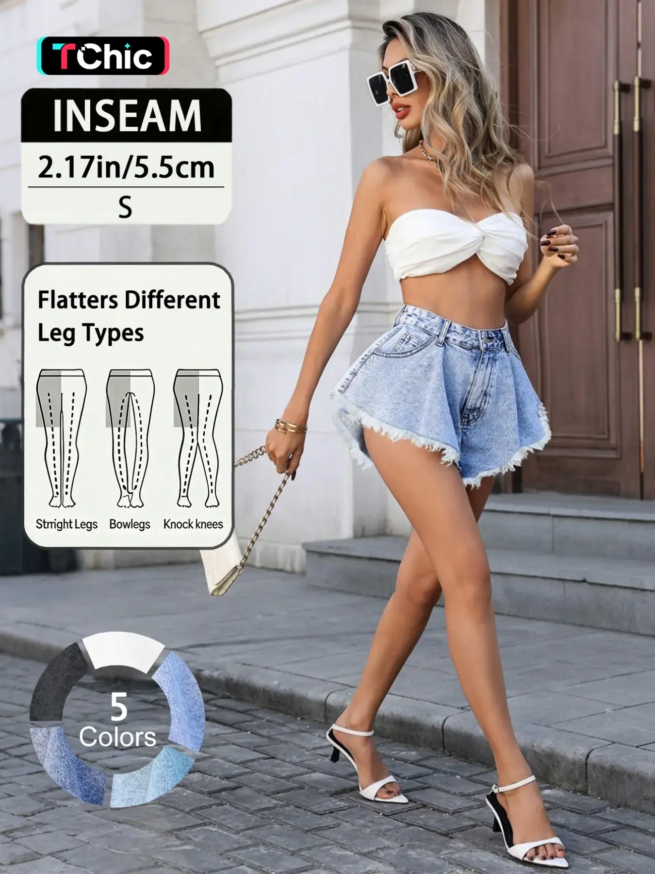 Women's Elegant High-Waisted Loose Denim Shorts for Women, Versatile Casual Wide Leg Button Jean Shorts, Bottom