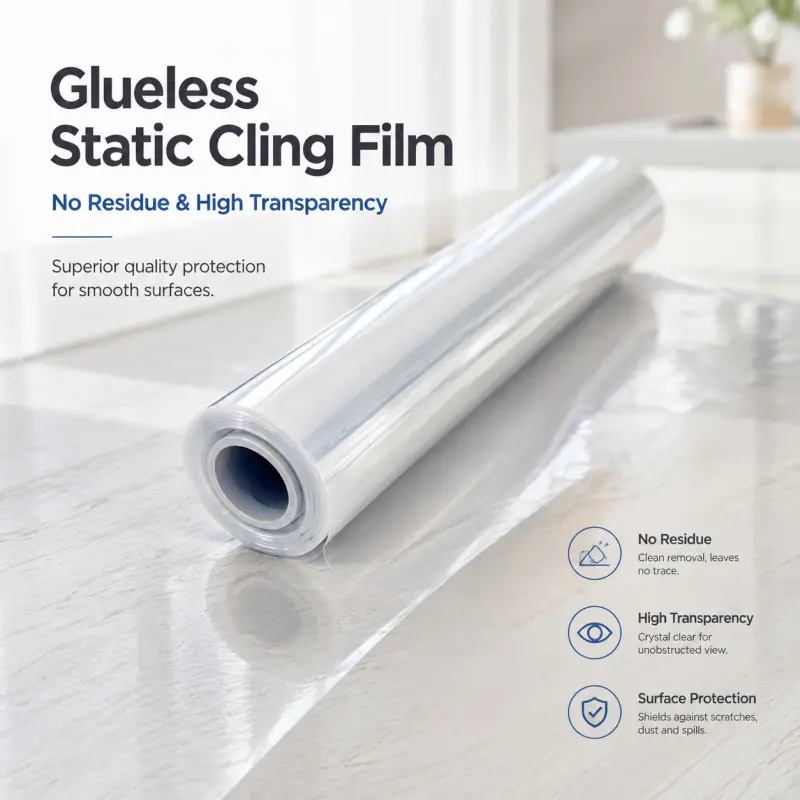 Glueless Static Cling Clear Protective Film, No Residue High Transparent Surface Cover Wrap, Waterproof Dustproof Anti Scratch Protector For Furniture Floor Cabinet Smooth Surfaces Home Renovation
