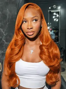 26 Inch Bright Orange Lace Front Wig Heat Resistant Synthetic Fiber, Soft & Lightweight Natural Parting