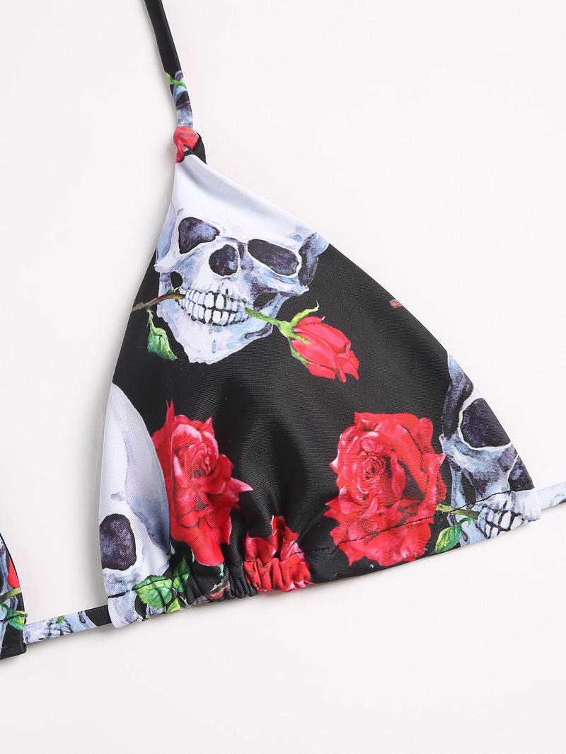 Women's  Summer Beach Casual Holiday Sexy Floral & Letter Graphic Tie Side Bikini Set For Summer Beach With Cover Up 3 Pieces Bikini Swimsuit Bikini