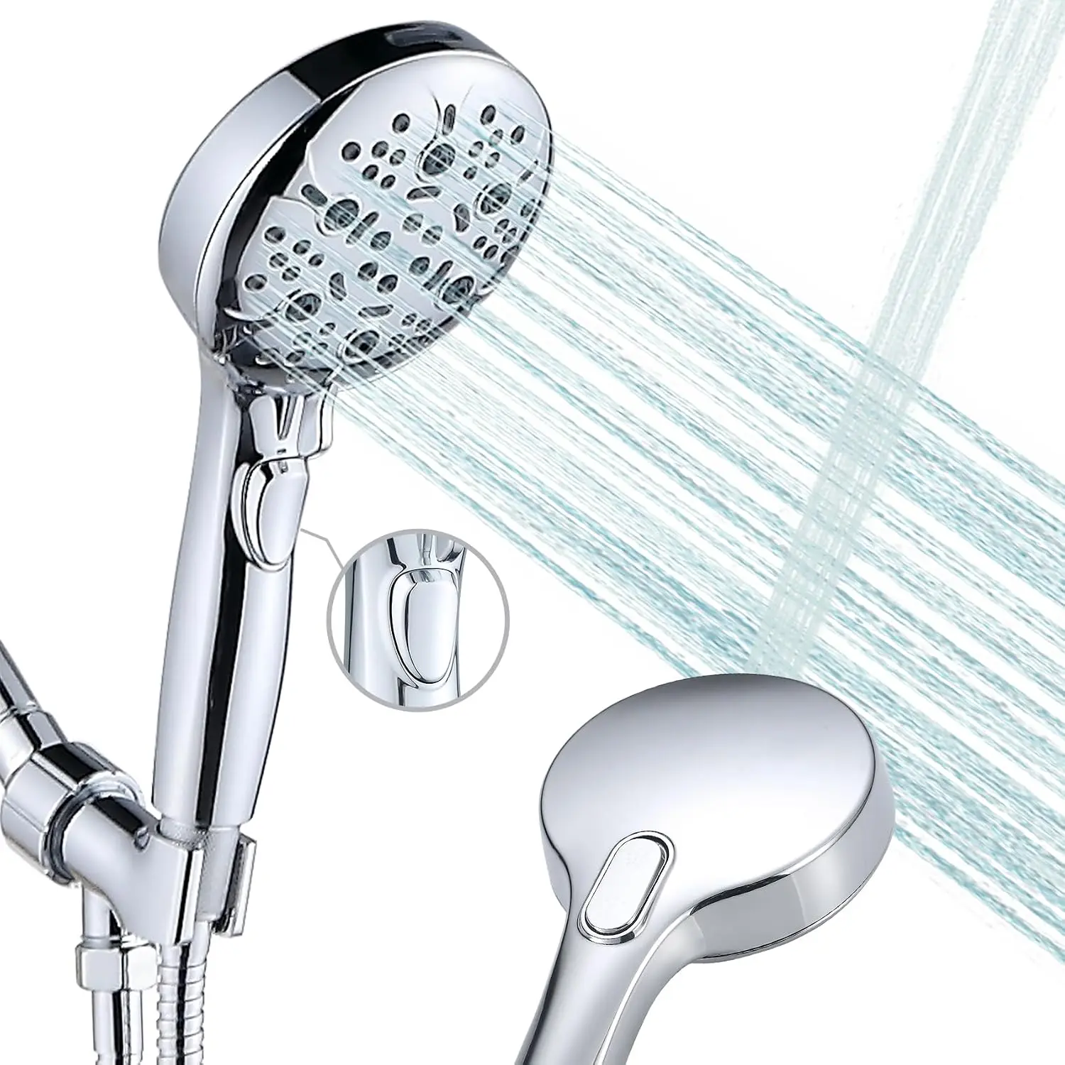 Hand Held Shower  with  OFF ,7 Mode&Extra Long Hose | Shower Wand with 79inches hose.High  Handheld Shower  with  in Shower Sprayer,Adjustable Brackect,Chrome.