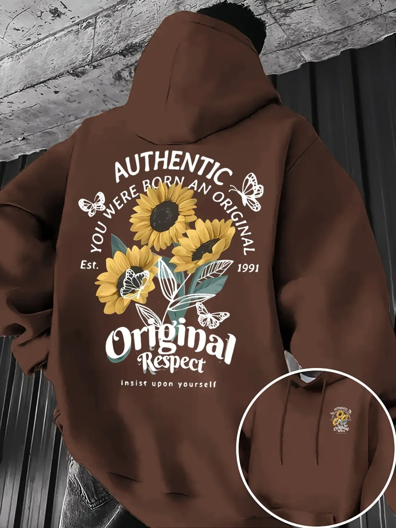 Men's Fall Winter Trendy Hooded Fleece Sweatshirt, Sunflower Print, 250g Heavyweight Polyester, Machine & Dry Washable, Kangaroo Pocket, Drawstring Design