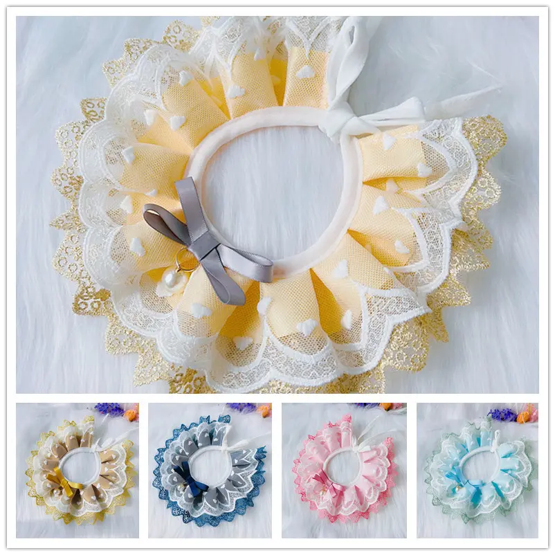 Cute bib collar, cat and dog saliva towel, Teddy bib, round neck scarf, Samoyed sweet lace bib