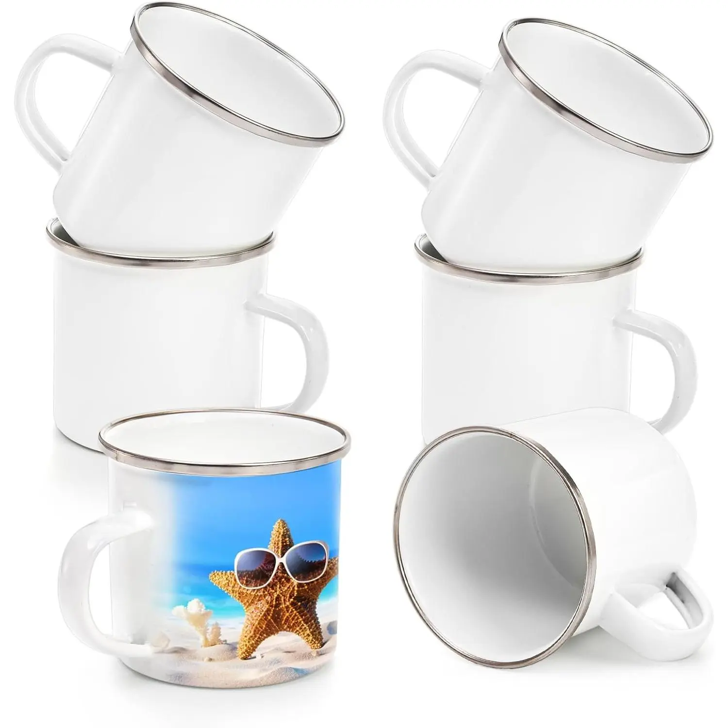 6 Pack Sublimation Blank White Enamel Mug, 12 OZ Coffee Mugs with  Rim Camping Travel Mug   Cup for Father’s Day, Thanksgiving, Graduation,