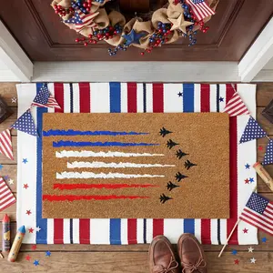 4th of July Door Mat Set Outdoor Indoor Welcome Mat Red White Blue American Flag Star Stripe Design Heavy Duty Non Slip Backing Durable Low Profile Entrance Rug Independence Day 250th Anniversary Home Porch Garage Farmhouse Decor