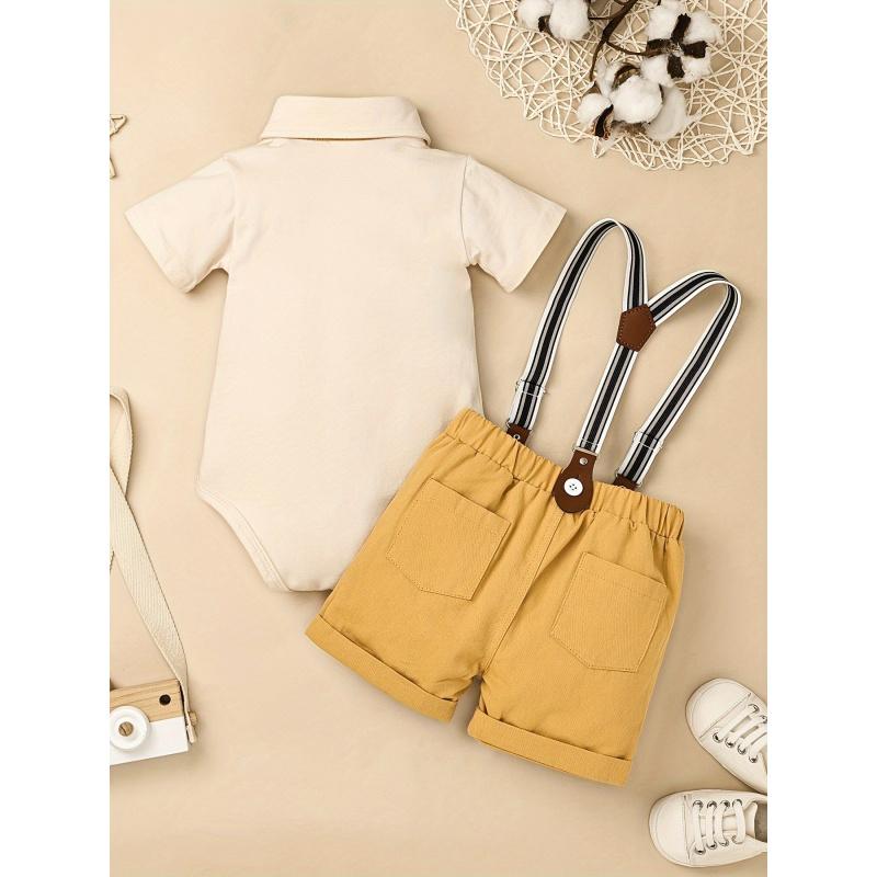 Baby Boy Gentleman Outfit Valentine's Day Baby Romper Shirt with Bow Tie and Suspender Shorts Baby Suit Set