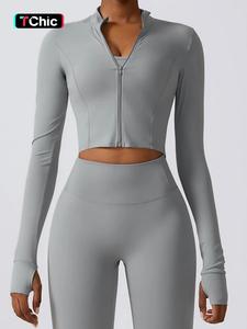 women's solid zip up high neck sports crop jacket, quick drying long sleeve zip front outerwear for yoga gym tennis pickleball, ladies sportswear clothing for all seasons