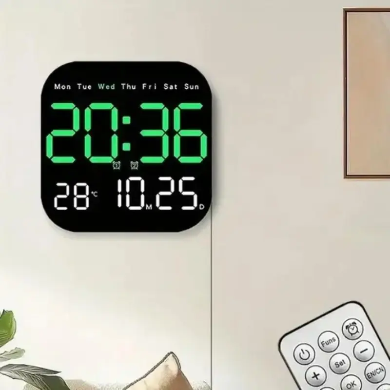Intelligent Large Screen Digital Wall Clock, Remote Control, LED Display, Calendar, Time, Temperature, Valentine's Day Gift, LED Alarm Clock, Digital Clock Decor