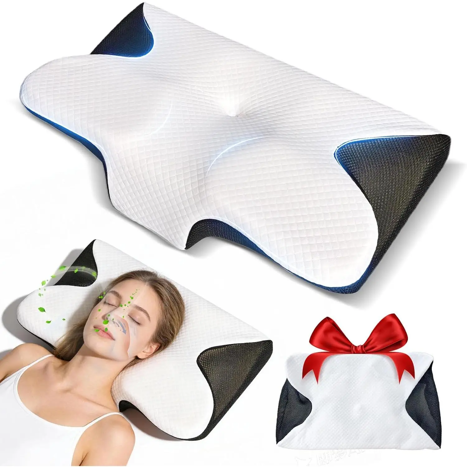 Pillow, Contour Memory   Pillow, Double-Sided  Support Pillow for  , with Pillowcase for  Side  Sleepers(Black)