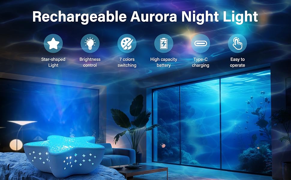 All-Scenario Northern Lights Projector - 8 Color Dynamic Ocean Wave Light, Waterproof Star Shape Light, Fits Bath Spa, Kids Room, Bedroom, Pool, Party - Perfect Romantic Gift for Anyone
