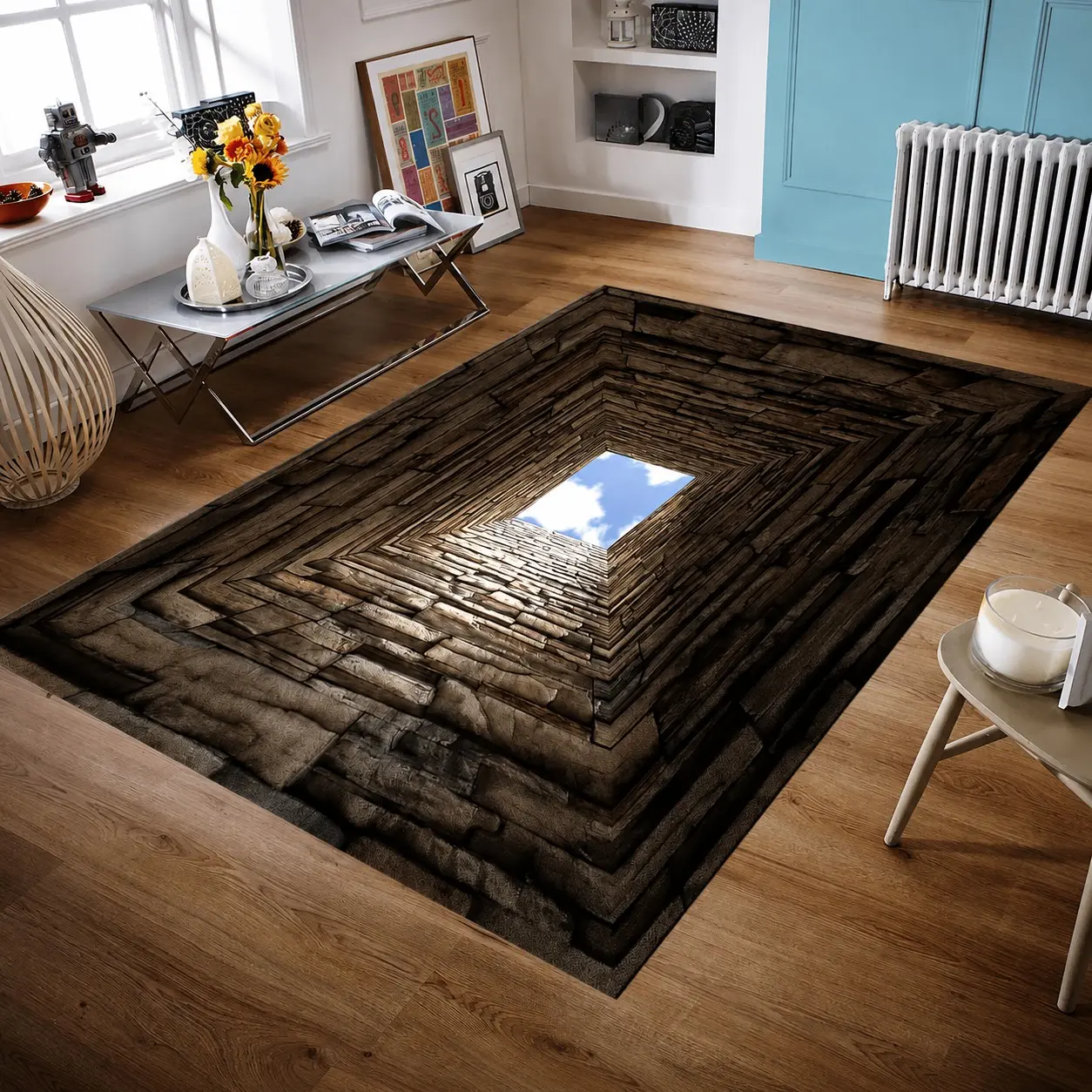 3D Illusion Rug, Huge Crack Visual Effect, Optical Illusion Area Rug, Graffiti Style, Unique Home Decor, Eye-Catching Floor Mat