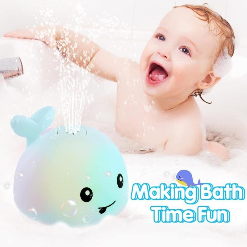 Light Up Whale Sprinkler Bathtub Water Pool Toy for Toddlers 1-3 2-4 Kids Ages 1-3 or Babies 0-6-12-18 Months Infant Bath First Birthday Gifts Fun Hover Grow Space Duck Sports Toys Easy Clean Floating Ball Bulk Foam