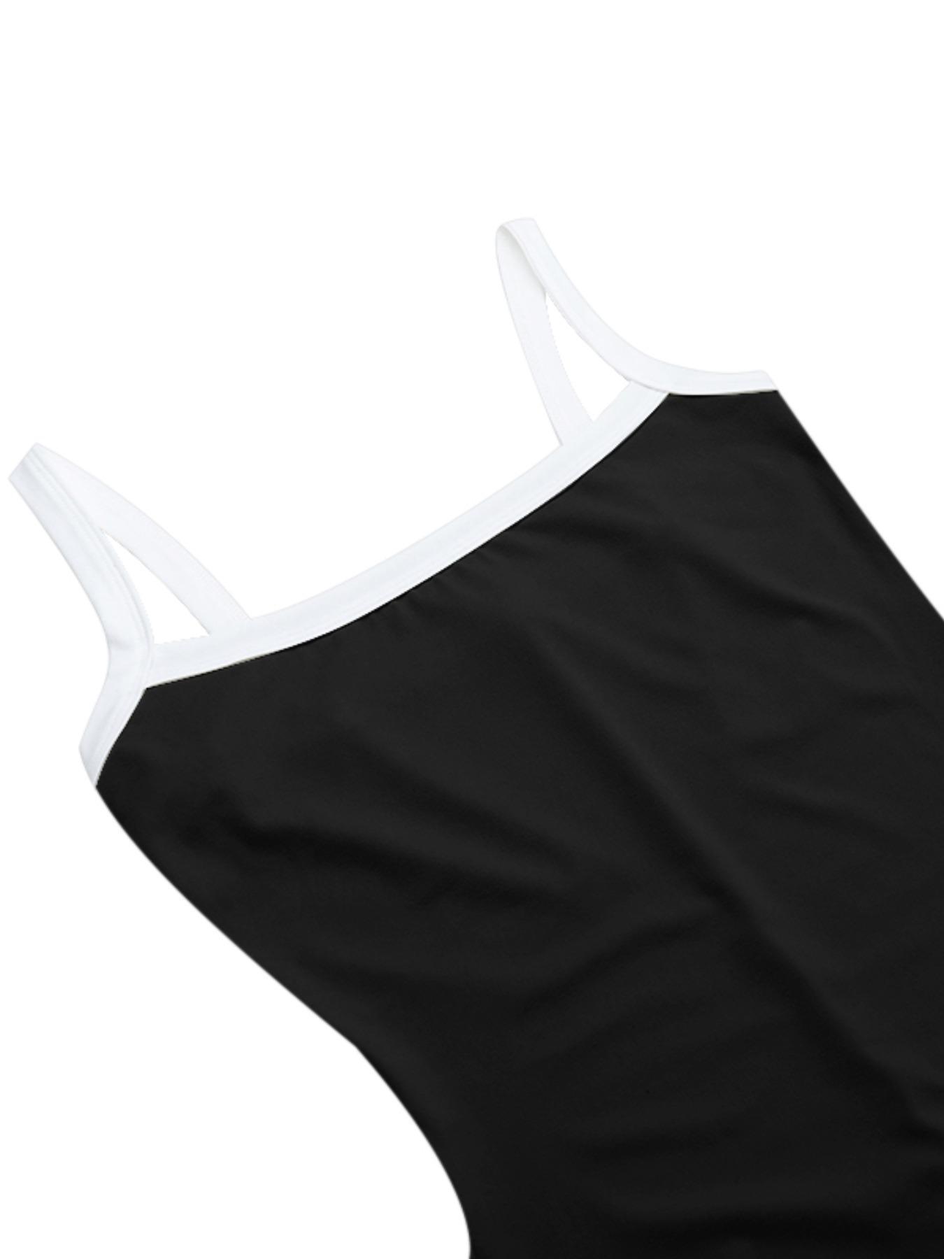 Women's Contrast Trim Spaghetti Cami Dress, Casual Sleeveless Maxi Dress for Summer, Ladies Clothes for Daily Wear