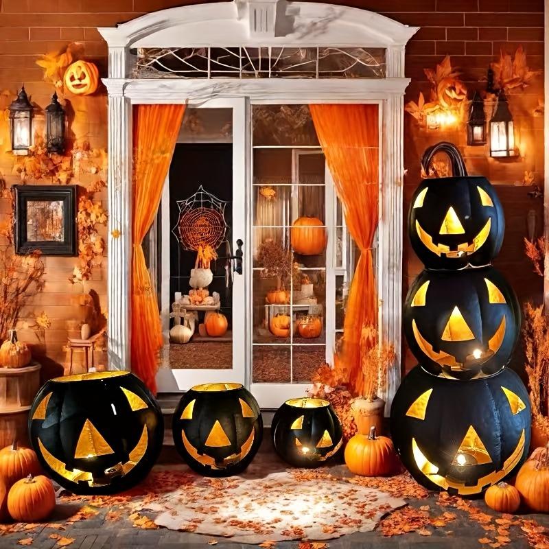 3pcs Halloween Metal Pumpkin Decorations - Black Hollow Face Design, Stackable & Durable, Indoor/Outdoor Use, Easy Assembly, No Candle Included, Perfect for Halloween Festivities, Halloween Decorations