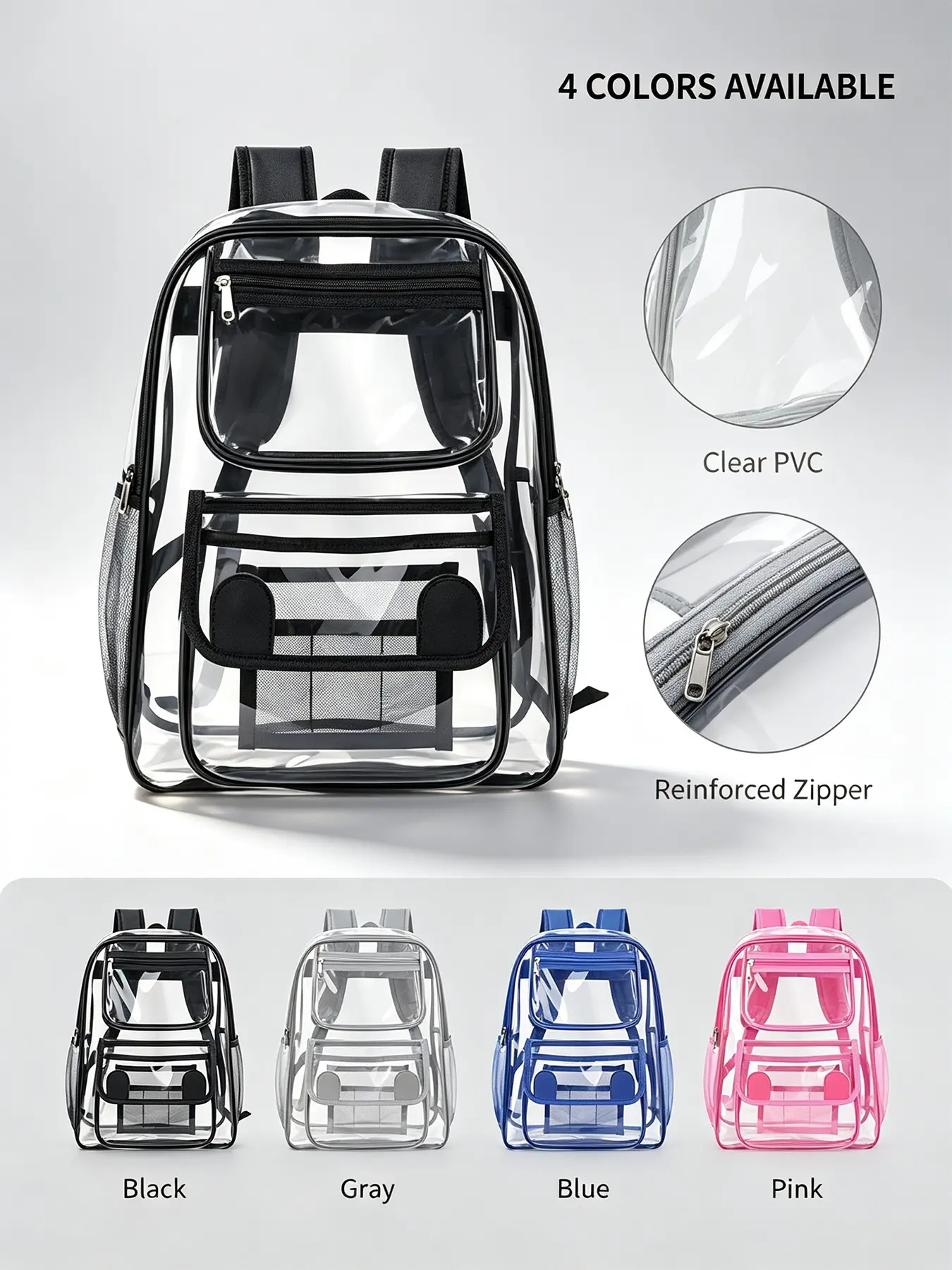 Portable Transparent PVC Backpack, Waterproof Sports Travel Beach Bag, Casual Large Capacity Multi-Compartment, Unisex, Outdoor Activities