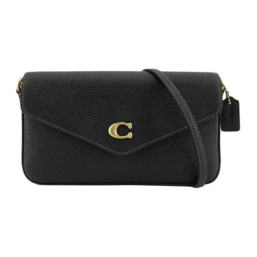 COACH Wyn 20 Envelope Crossbody Bag for Women – Minimalist C-Logo Snap-Closure Textured Leather Shoulder Bag in Black