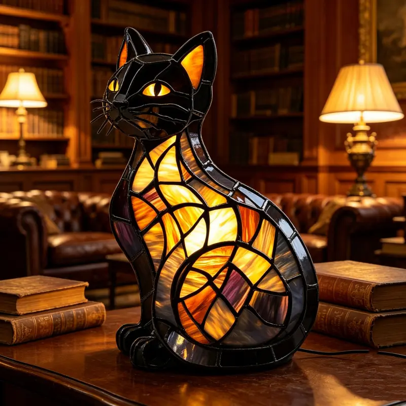 Cute Cat Resin Desktop Night Light - Retro Dyed Ambient LED Lighting, Multicolor Glass Texture, Durable Premium Resin, USB-Powered with Independent On-Off Switch, Electronic Lights for Bedroom Decor, Led Multicolor
