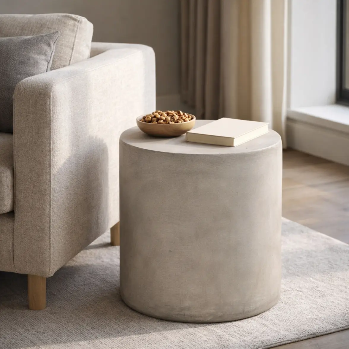Modern Light Gray Outdoor Lightweight Concrete Side Table - 15.75"W x 15.75"D x 16"H, Highly Durable MGO End Table, Minimalist Garden Accent Table for Patio & Backyard, No Assembly Required