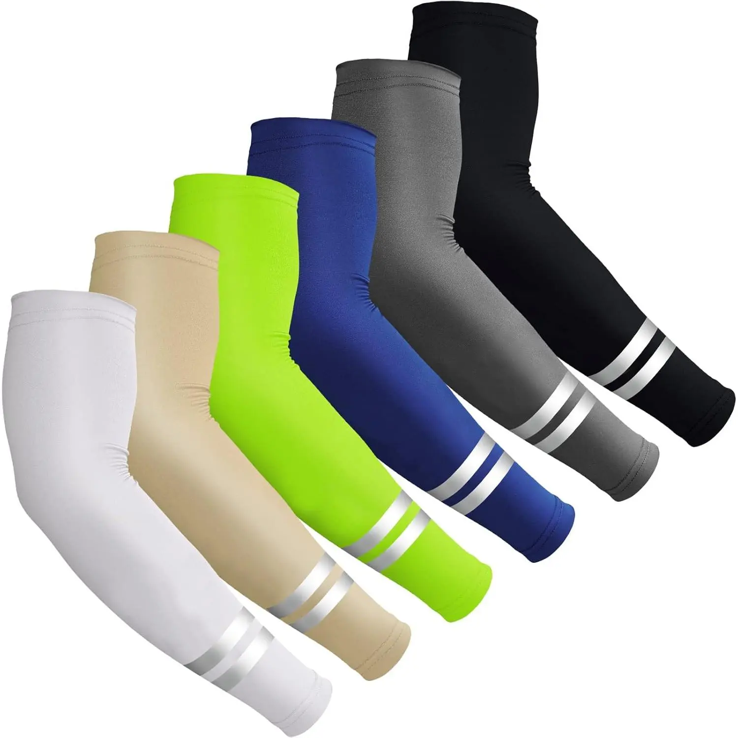 6 Pairs UV Sun Protection Arm Sleeves for Men Women Reflective Cooling Compression Sleeves Golf Outdoor Sports