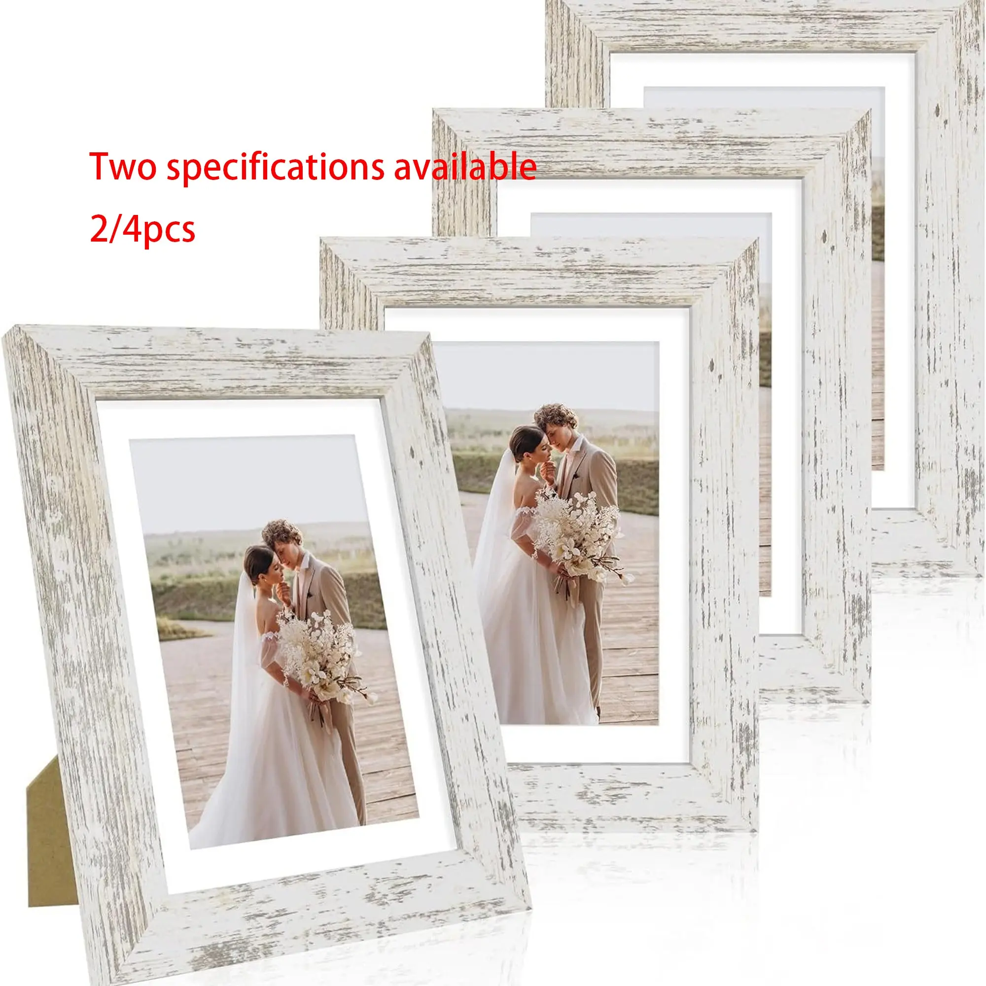 5x7 Frame Set of 4, Vintage Rustic Style, HD Plastic Cover, Wall Mountable/desk Placement, Ideal for Home, Friends, Weddings, Gifts