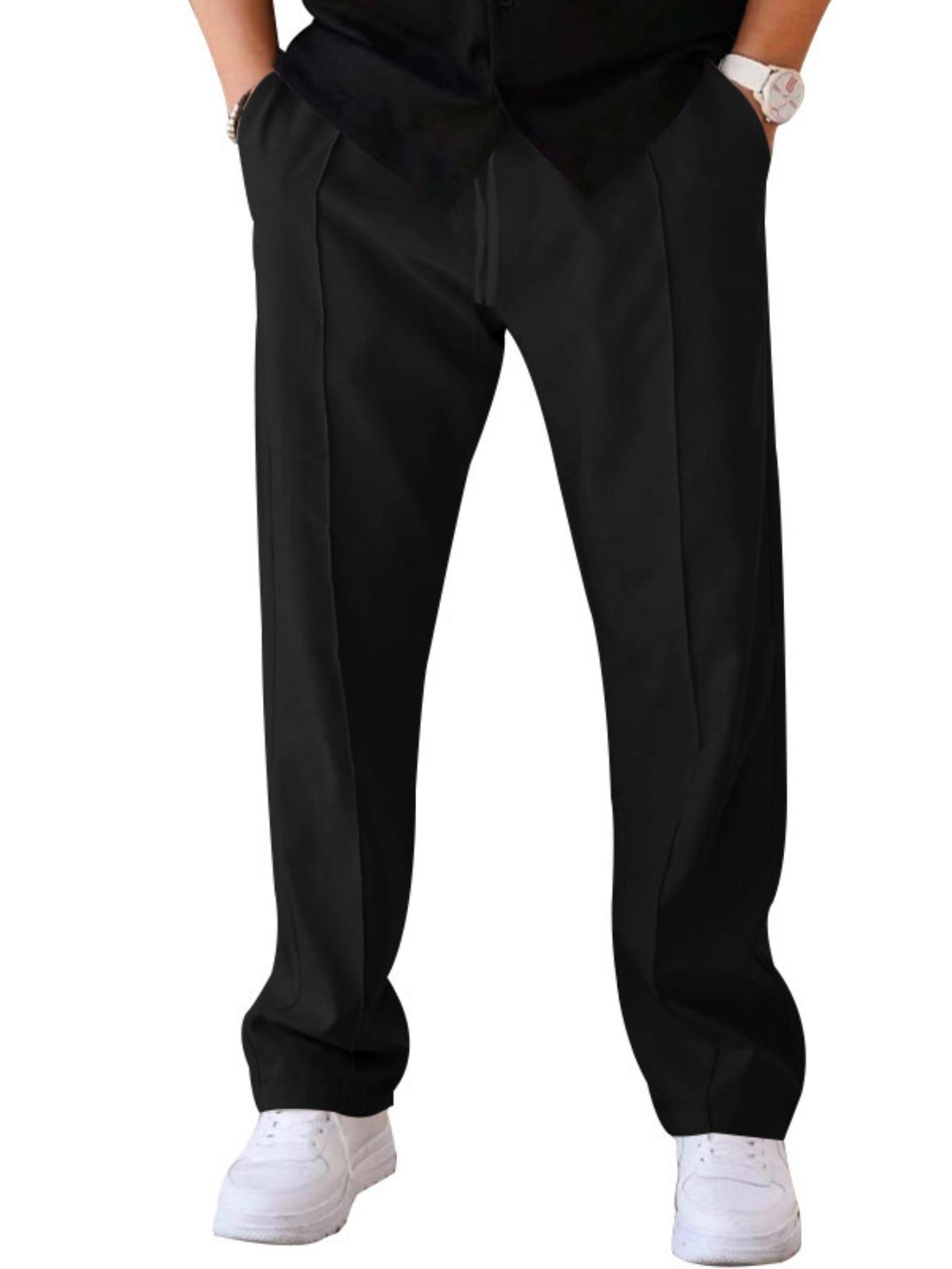 Men's Solid Color Straight Leg Pants, Loose Casual Comfy Business Pants for Spring & Fall, Men's Trousers for Daily Wear, Suit