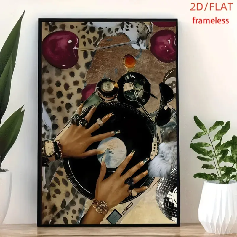frameless DJ Vinyl Fridge Decal Art Decor Print Poster, Wall Art for Living Room, Bedroom, Office, Dining Room & Bar, Perfect Gift & Home Decor, 12in x 16in