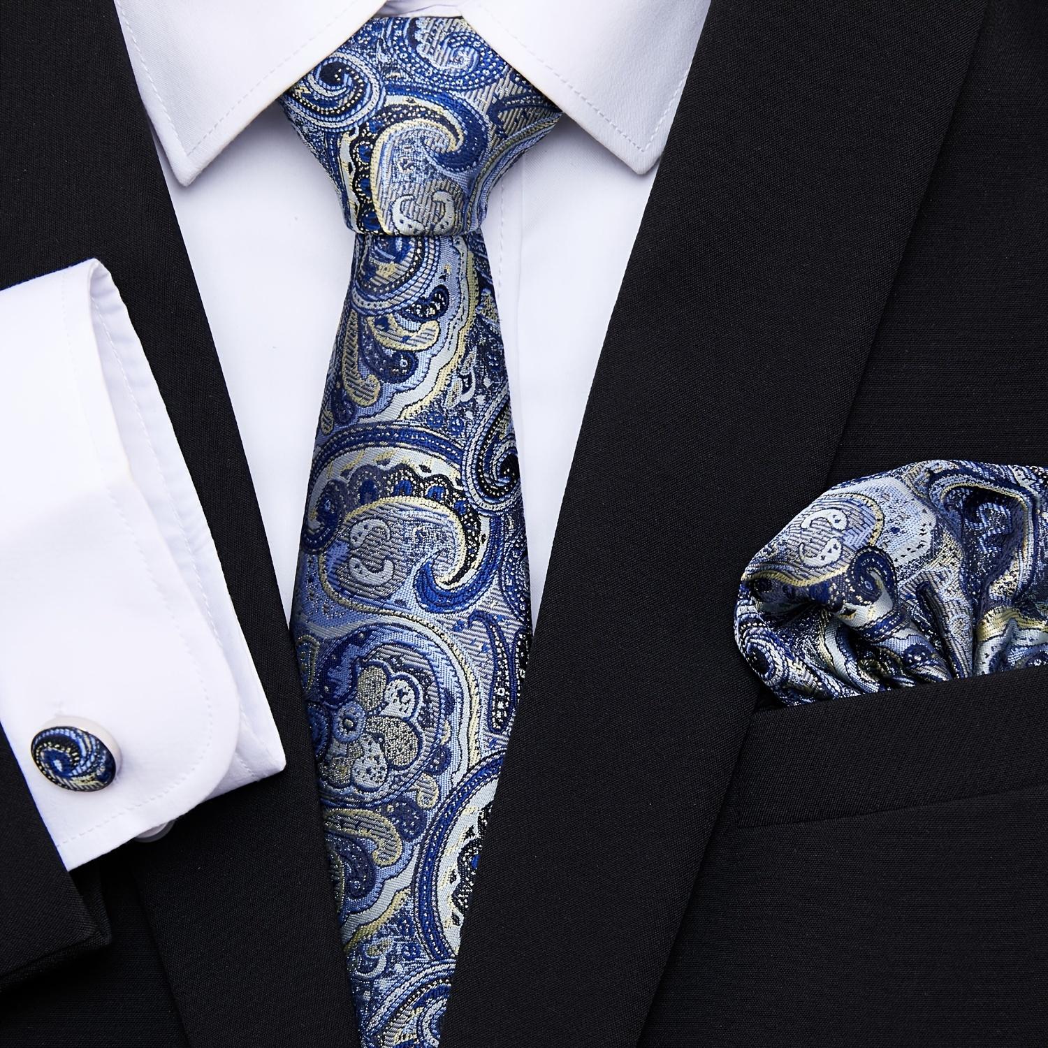 Paisley tie, pocket square, cufflink set gift box, men's tie 7.5 cm, suitable for holidays, weddings, and work