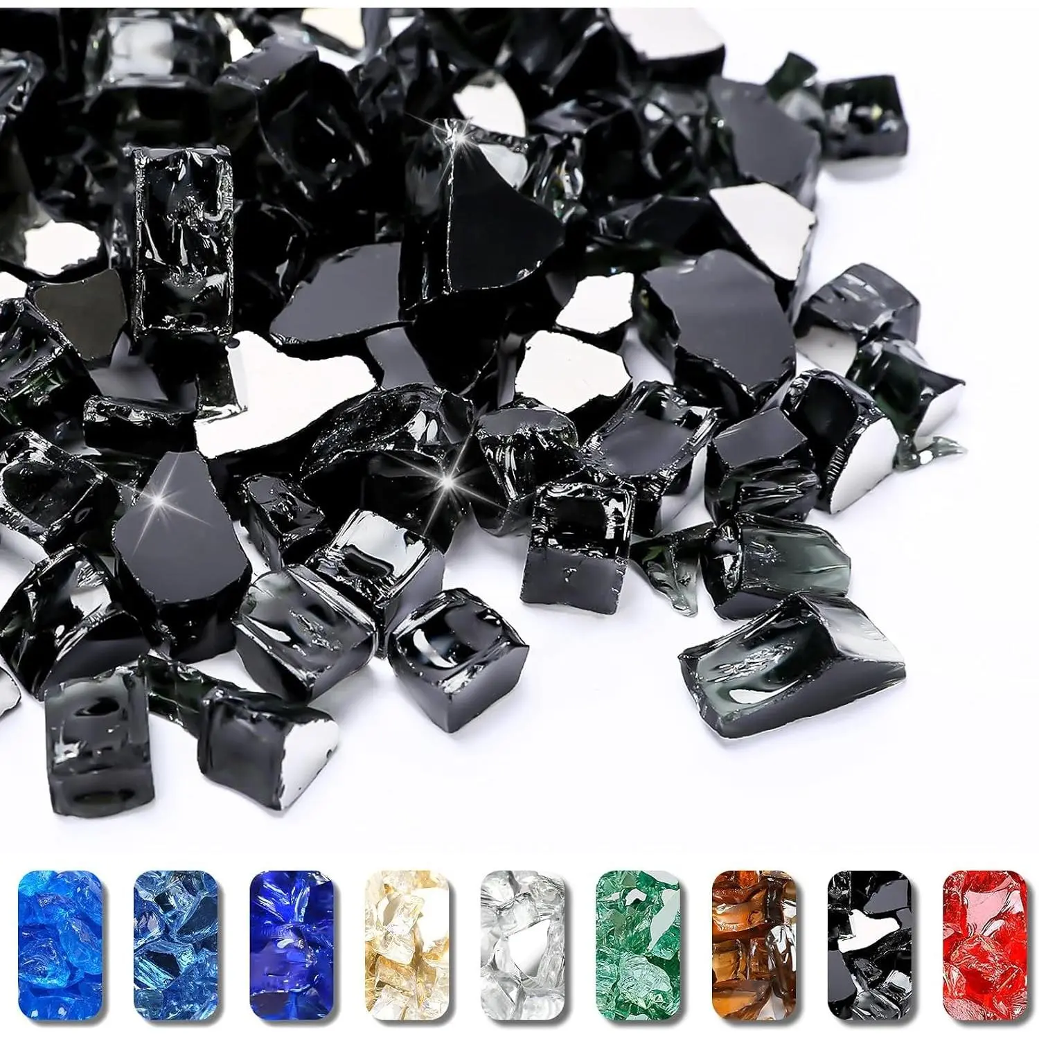 Onyx Black Fire Glass 20 lbs 1/2 Inch for Fire Pit Fireplace | High-Luster Reflective Tempered Glass Rocks, 20 Lbs 1/2 Inch Size, Safe For Natural Gas Or Propane Indoor Outdoor Use