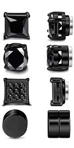 Jstyle 2 Pairs Stainless Steel Stylish Non-Piercing Magnetic Stud Earrings Hypoallergenic CZ Men and Women 5-8MM Sizes