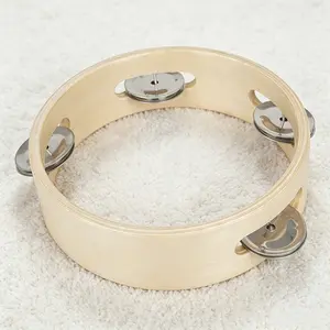 6 Inch Round Handbell, Single Row Tambourine, Handheld Percussion Drum, Musical Instrument for Home School Office, Music Accessories