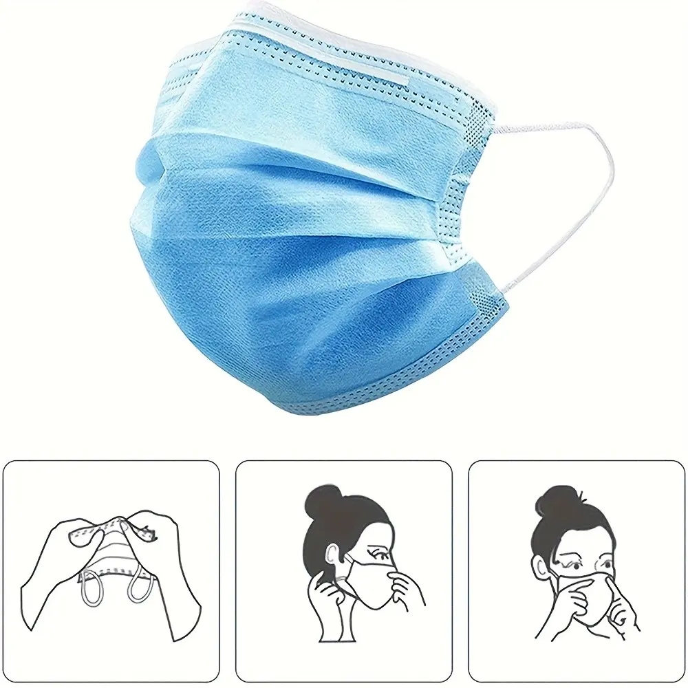 Adult Disposable Masks, Low Allergy Breathable Material, Adjustable Ear Straps, Secure Nose Bridge, Home Office Outdoor Use