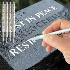 4Pcs Tombstone Marker Pens, Weatherproof Quick-Dry Oil-Based Fine Tip for Restoring Faded Inscriptions on Grave Stones and Granite Surfaces (silvery)