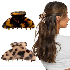 2Pcs Banana Claw Clip Tortoise Shell French Hair Clips for Thin/Thick Hair, Leopard Medium Claw Clips for Women
