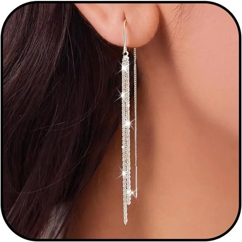 Tassel Chain Duster Earrings for Women Chain  Duster  Long Dangle Drop Prom Threader Evening Earrings Elegant Wedding Bridesmaid Prom Party