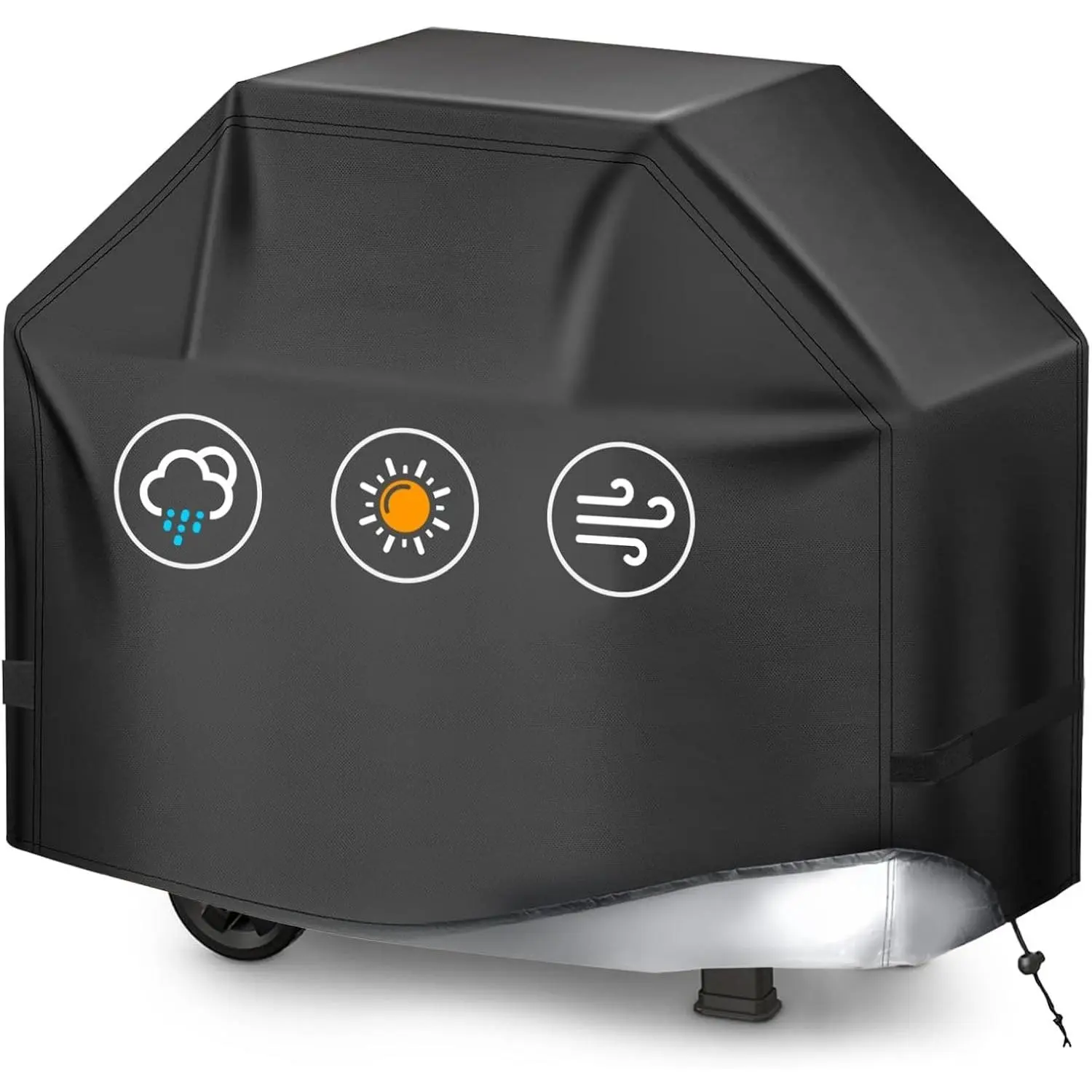 Outdoor BBQ Gas Grill Cover, 40"x24"x50" Black 600D Oxford Material, Waterproof, Anti-UV, Rip-Proof, Fade-Resistant, with Hook-and-Loop Straps, Adjustable Hem Drawstring, Easy-Cleaning, Water Proof