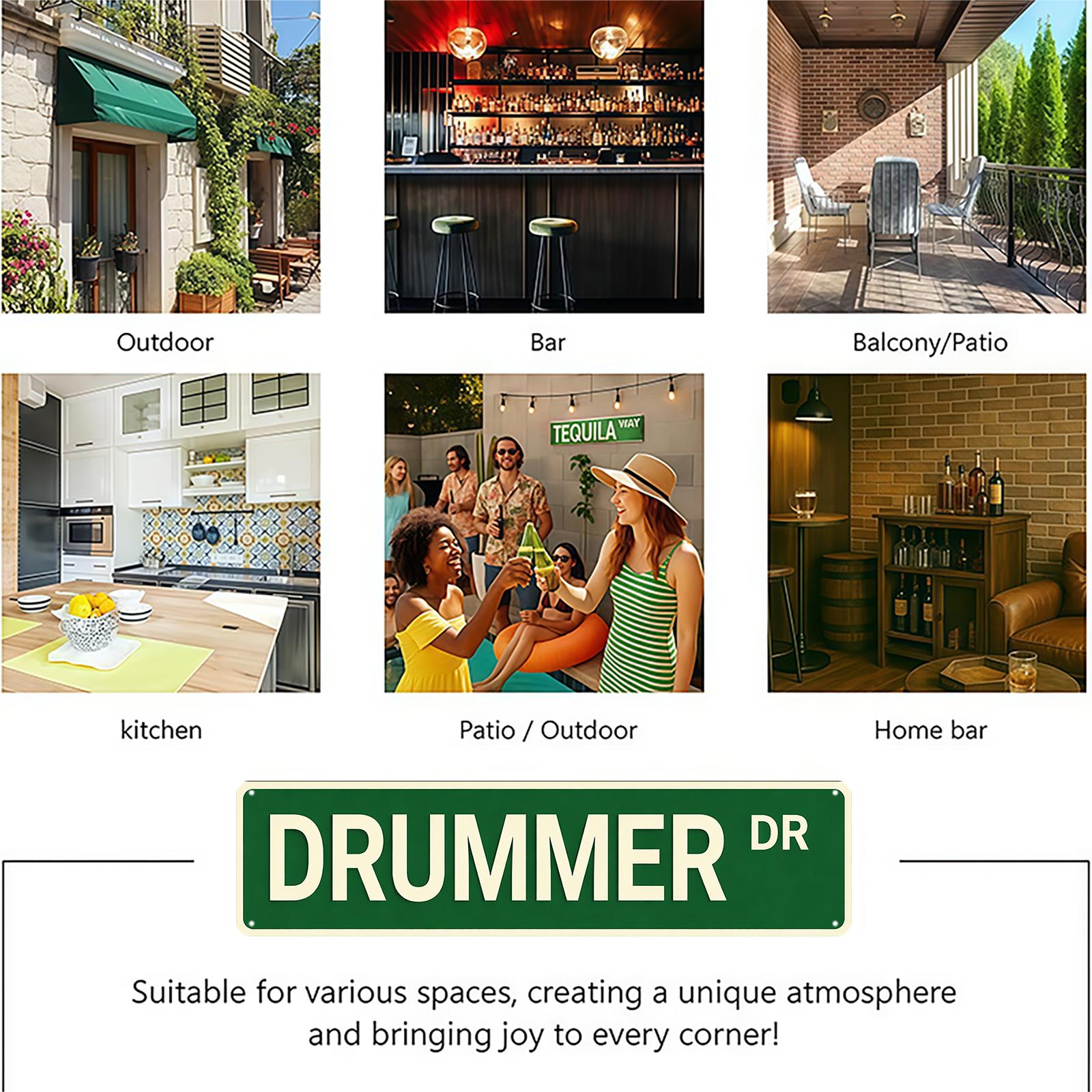 DRUMMER DR Street Sign 16x4 Inch Aluminum Metal Sign - Retro Musician Wall Decor for Man Cave, Garage, Music Studio, Home, Bar - Novelty Tin Sign Gift for Drummers, Band Members, Music Lovers