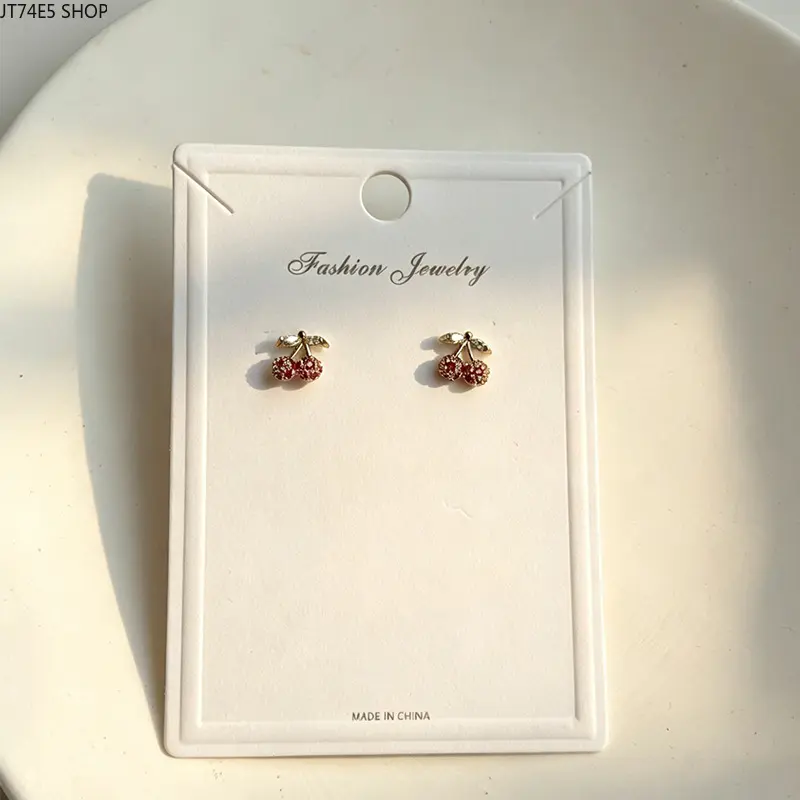 Women's Copper Cherry-Shaped Zircon Stud Earrings - New Trendy, Minimalist Cold-Theme, Delicate Casual Costume Fashion Jewelry Accessories