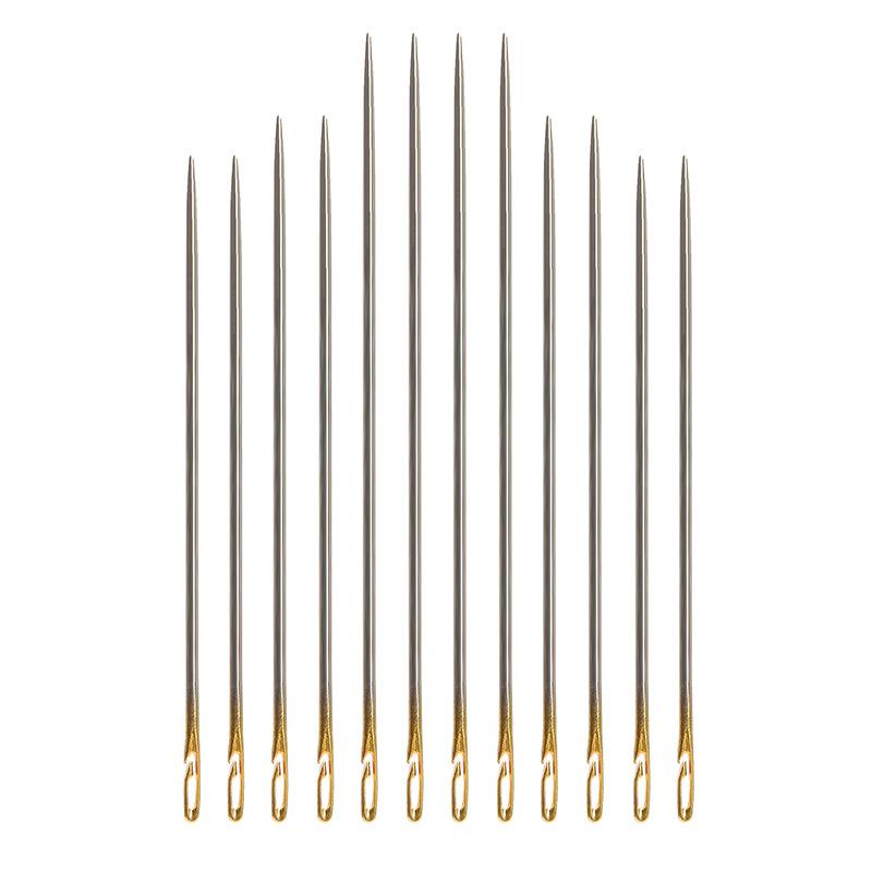 12pcs Self Threading Needle, Open Type Easy Threading Needles, Hand Sewing Needles Resistant to Rust with Wooden Case