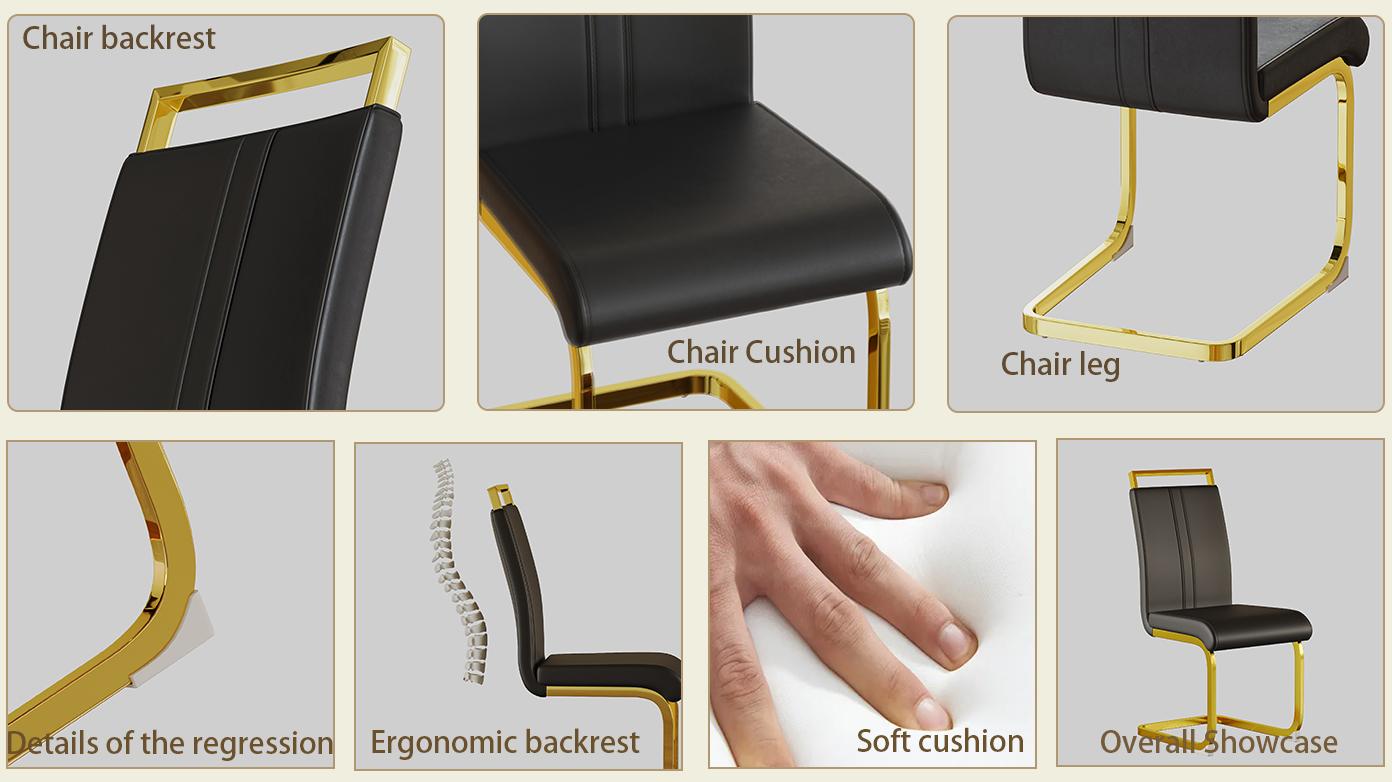 ARCH Modern Dining Chairs,PU Faux Leather High Back Upholstered Side Chair with C-shaped Tube.Plating Golden Metal Legs for Dining Room Kitchen Vanity Patio Club Guest Office Chair (Set of 4) (Black+PU) ARCH Modern Dining Chairs,PU Faux Leather High Back Upholstered Side Chair with C-shaped Tube.Plating Golden Metal Legs for Dining Room Kitchen Vanity Patio Club Guest Office Chair (Set of 4) (Black+PU)