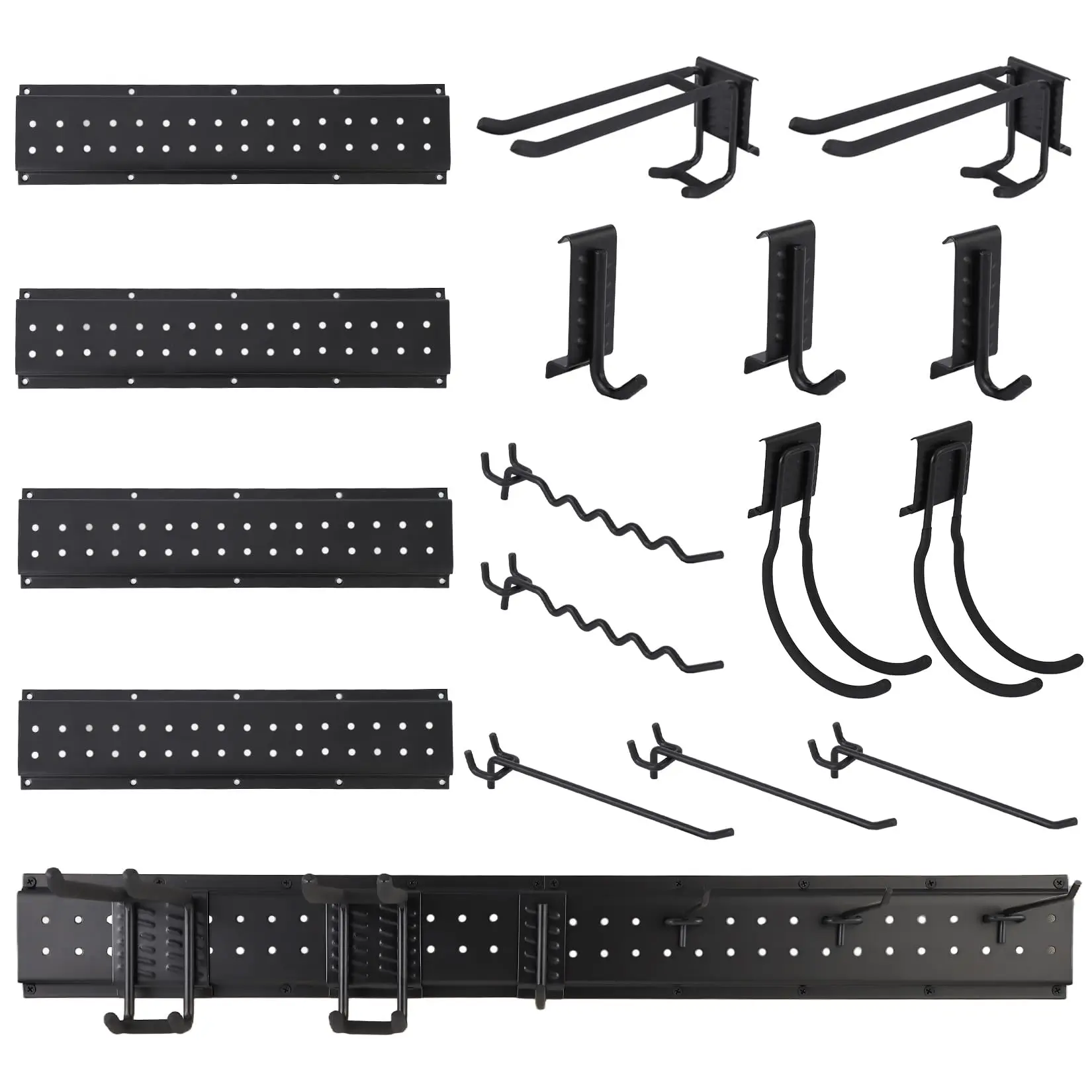 Garvee 66" Garage Tool Organizer Wall Mount, Heavy-Duty Garden Tool Storage Organization System with 12 Adjustable Hooks for Garage Basement Yard Shed (16 Pcs) Black