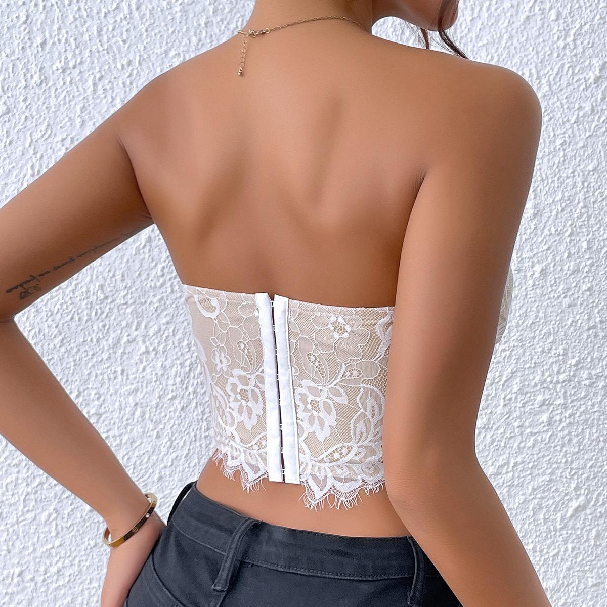 Women's Top Sexy Lace Eyelash Flower High Sense Underwear Bandeau Vest Womenswear Comfort Apricot Basic