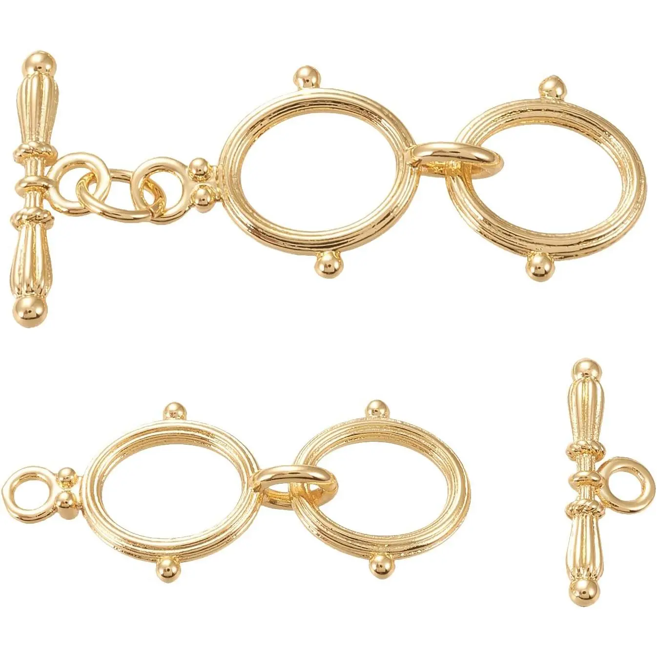 6 Sets 18K  Plated Brass Toggle Clasps Double Ring Clasps and Metal Bar for Necklace Chain Bracelets  Making Craft DIY