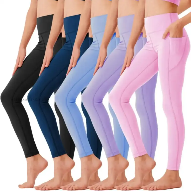 5 Pack Girls' Athletic Leggings with Pockets, Ankle Length Yoga Pants for School Kids Outfits ClothesAA47HomeFixMart