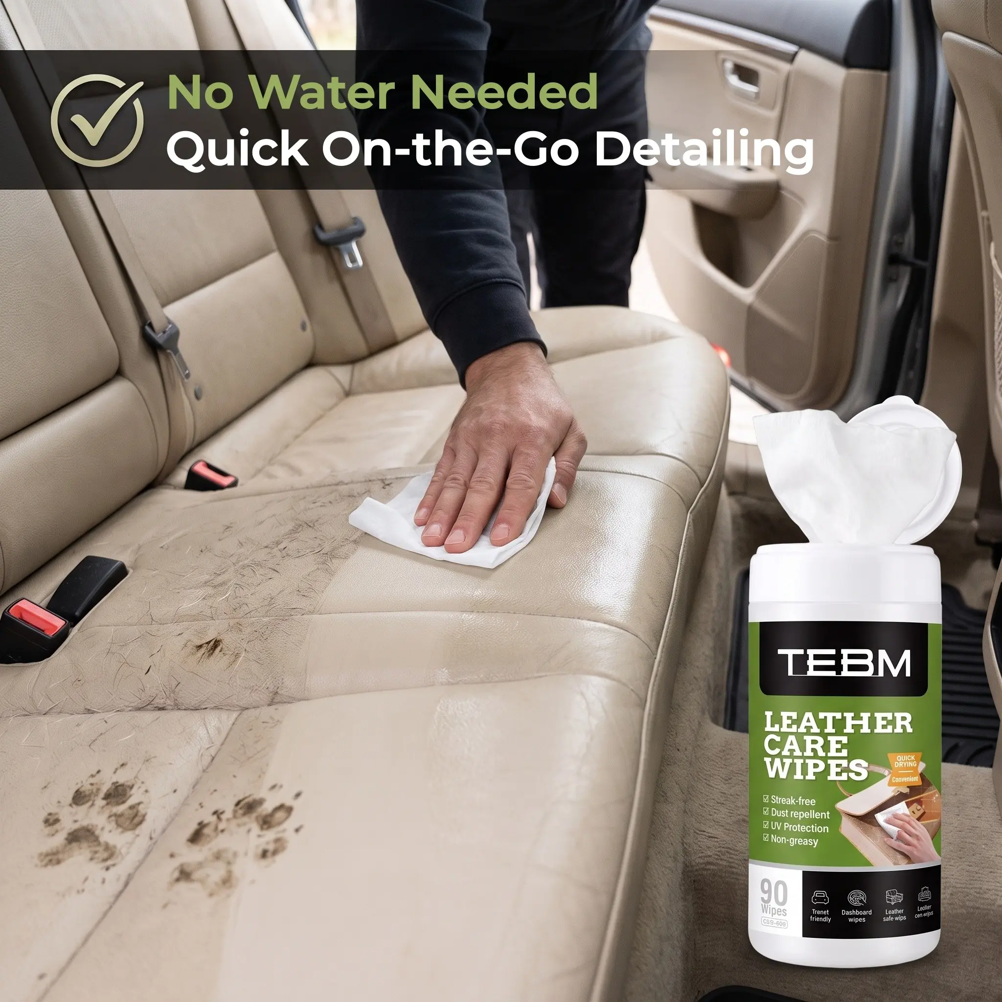 Car Interior Cleaning Wet Wipes, Leather Vinyl Care Wet Wipes, Non-Greasy UV Protection, Repair Aging Dashboard Seats, No Water Needed
