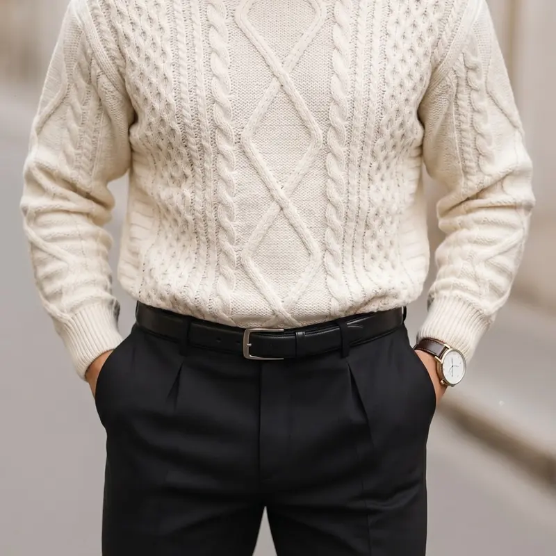Men's Textured Knitted Drop Shoulder Round Neck Sweater, Loose Casual Long Sleeve Jumper for Fall & Winter, Men's Knitwear for Daily Wear