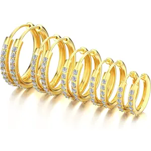 5 Pairs Huggie Hoop Earrings, Cubic Zirconia 14K Gold-Plated 316L Surgical Steel, Hypoallergenic Lightweight Design for Women & Men Cartilage & Multi-Piercing Stacking (13-21mm)
