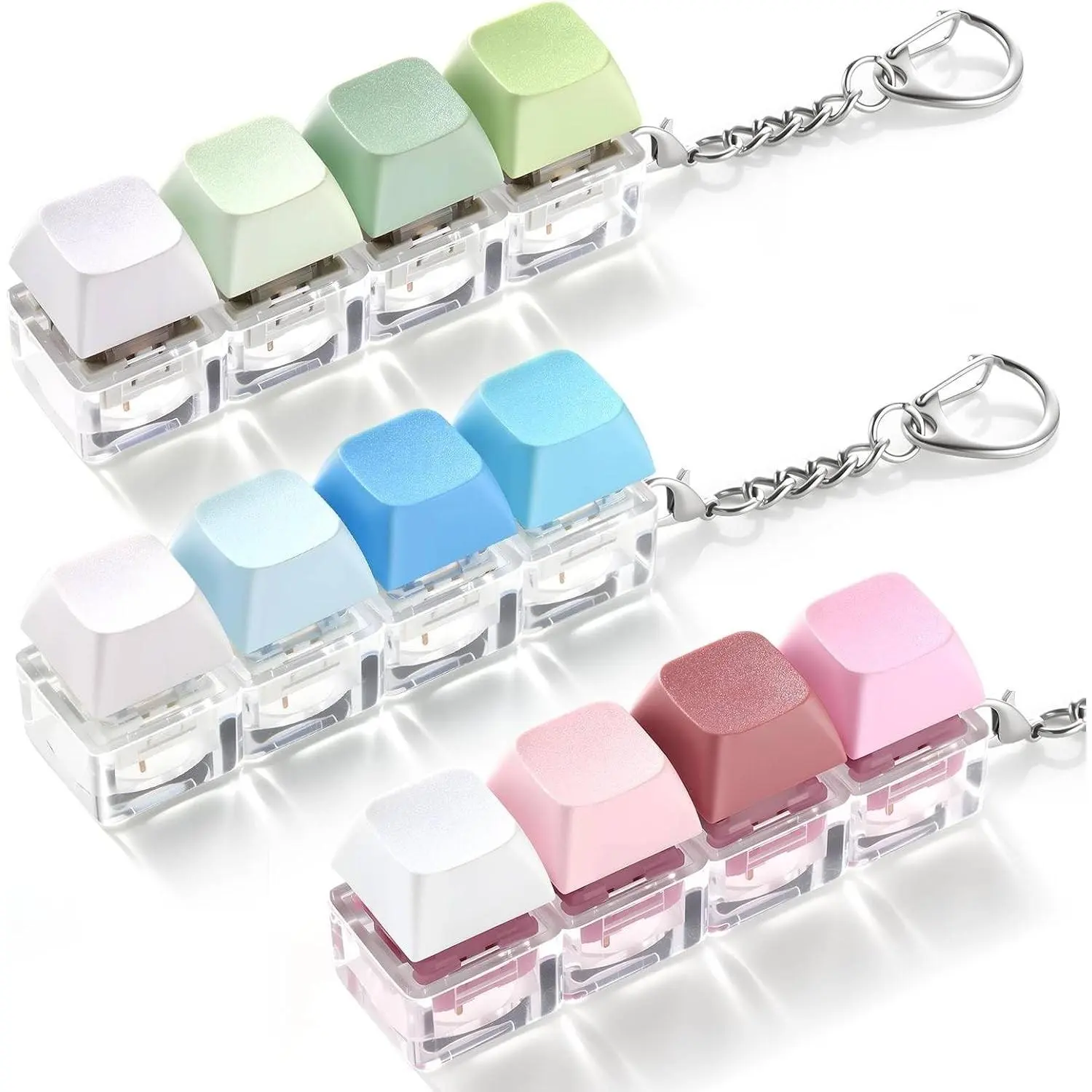 3 Pack Keyboard Fidget Toy - Clicky Creamy Silent Stress Relief Fidget Clicker Keychain - Quiet Fidget Toys for Adults Boost Focus Calm Anxiety at Work Travel - Ideal Stress Relief Gift