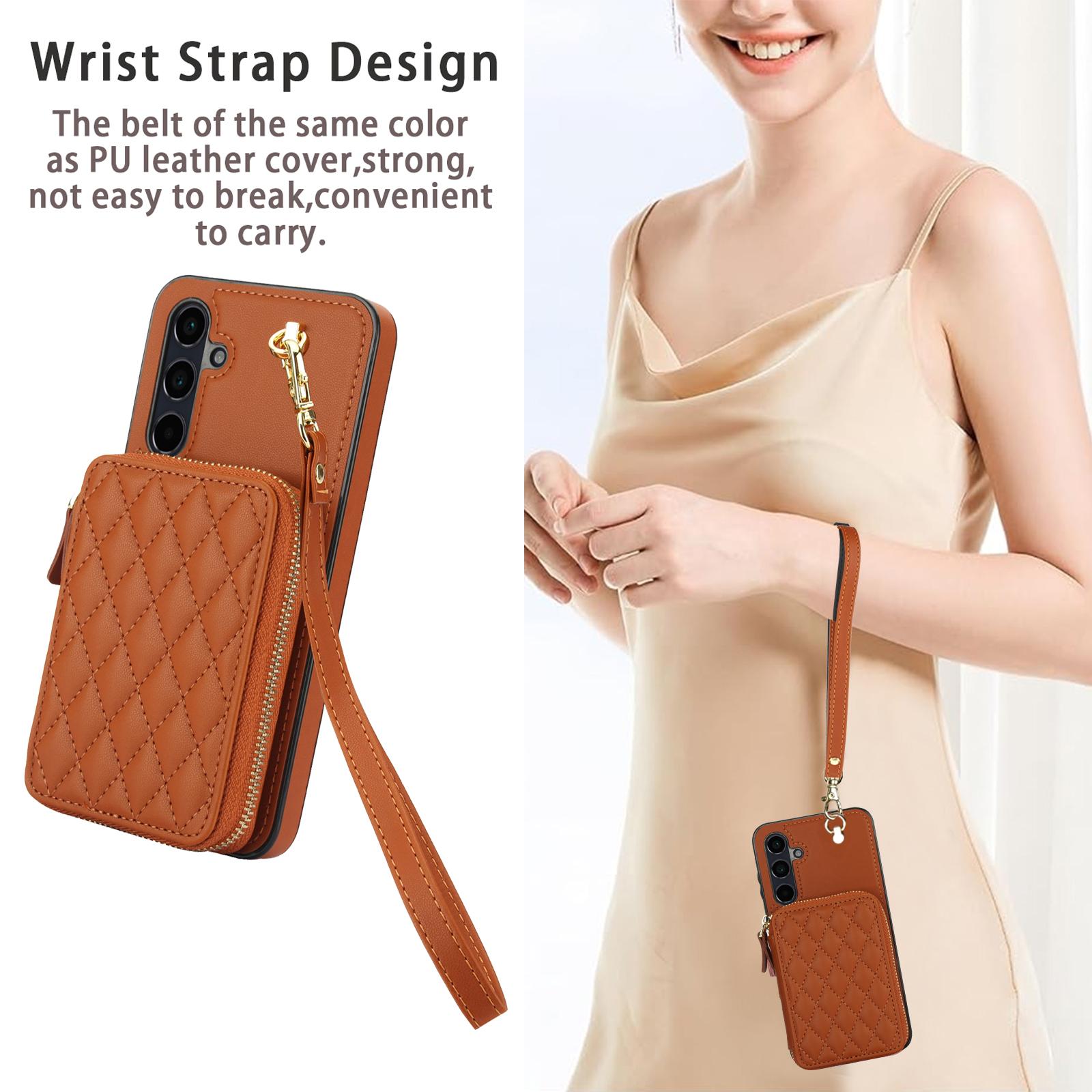 Crossbody Phone Case Cover with Card Slot, 1 Count PU Leather Zipper Wallet Protective Phone Case with Lanyard, Phone Accessories for Samsung Galaxy A55 A35 A13 Casing